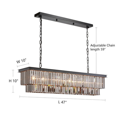 Luminaire suspendu à 2 niveaux pour îlot de cuisine, style moderne et contemporain, avec cristaux, gris fumé et noir, 47 po.
