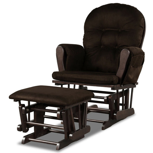 Ensemble de fauteuil basculant en bois massif avec poches et pouf pour se détendre