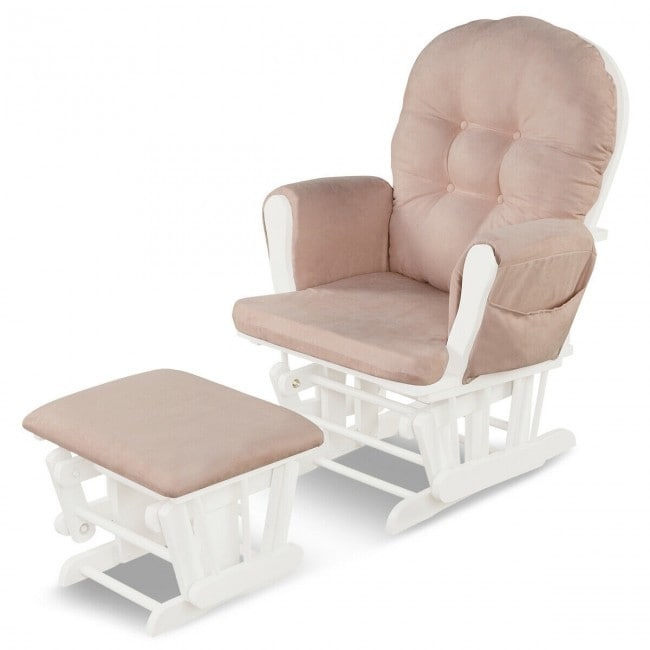Ensemble de fauteuil basculant en bois massif avec poches et pouf pour se détendre
