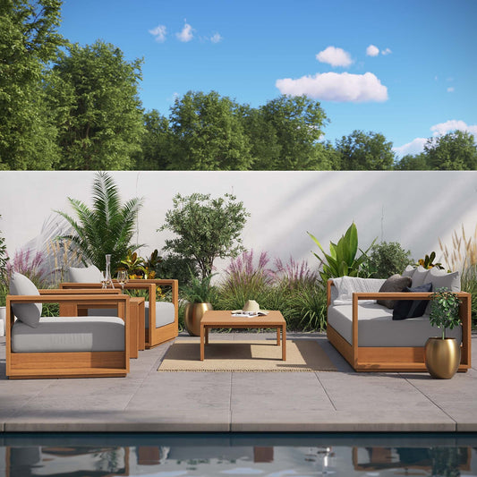 Ensemble de meubles de patio d'extérieur Tahoe en bois d'acacia, 5 pièces