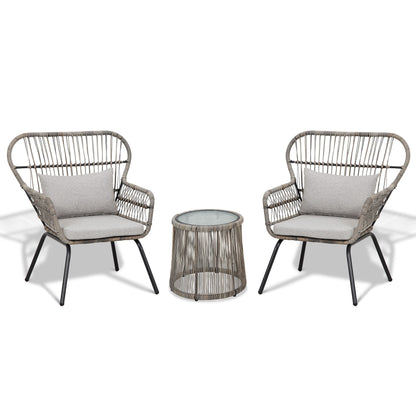 Ensemble de bistro en osier pour extérieur, 3 pièces, ensemble de chaises de patio en rotin résistant aux intempéries avec coussins.