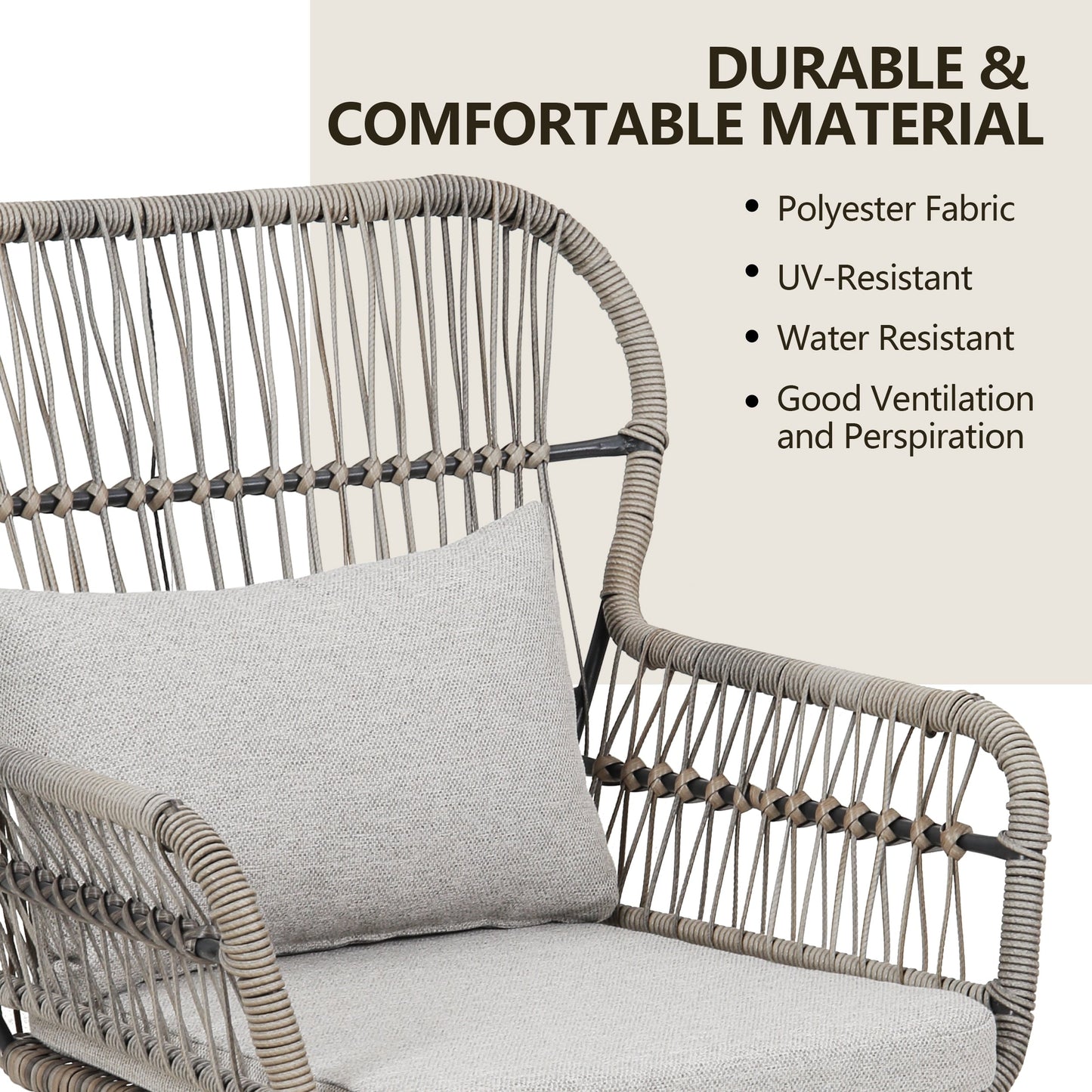 Ensemble de bistro en osier pour extérieur, 3 pièces, ensemble de chaises de patio en rotin résistant aux intempéries avec coussins.