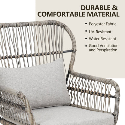 Ensemble de bistro en osier pour extérieur, 3 pièces, ensemble de chaises de patio en rotin résistant aux intempéries avec coussins.