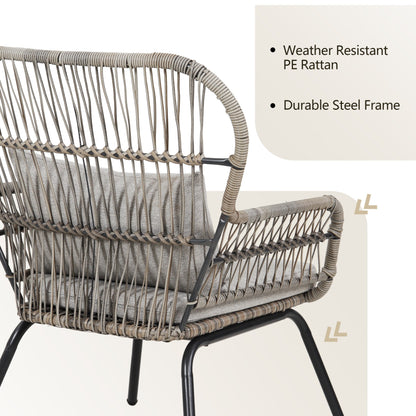 Ensemble de bistro en osier pour extérieur, 3 pièces, ensemble de chaises de patio en rotin résistant aux intempéries avec coussins.