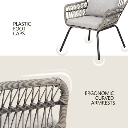 Ensemble de bistro en osier pour extérieur, 3 pièces, ensemble de chaises de patio en rotin résistant aux intempéries avec coussins.