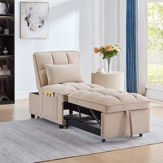 Canapé-lit simple pliante en velours taupe 68,5 avec dossier et coussins réglables pour le salon