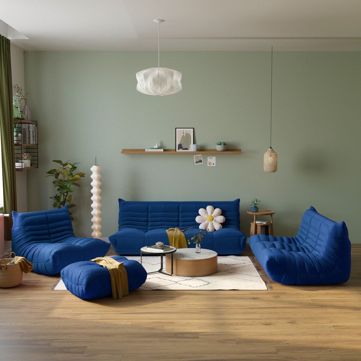 Ensembles de canapé pouf en velours Teddy
