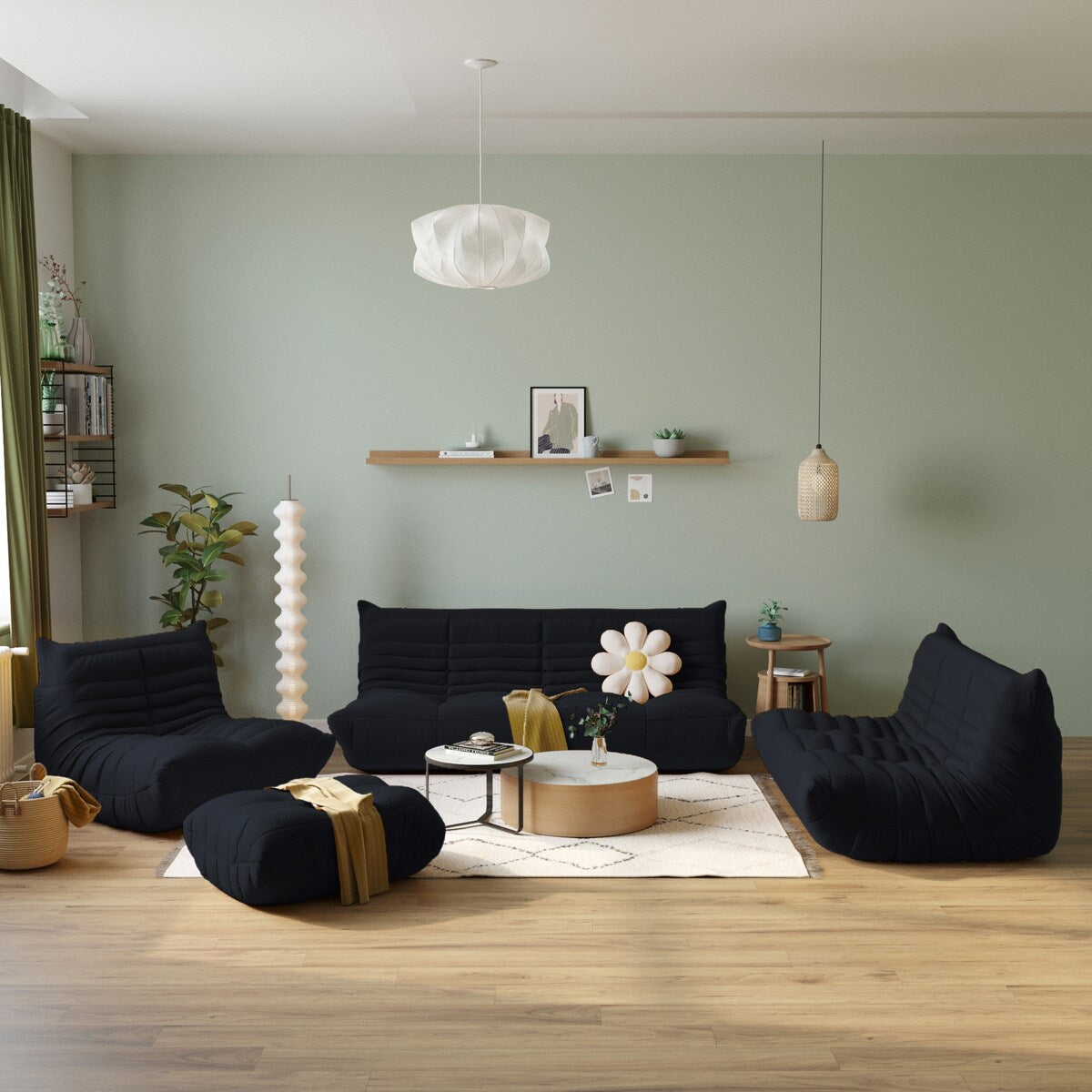 Ensembles de canapé pouf en velours Teddy
