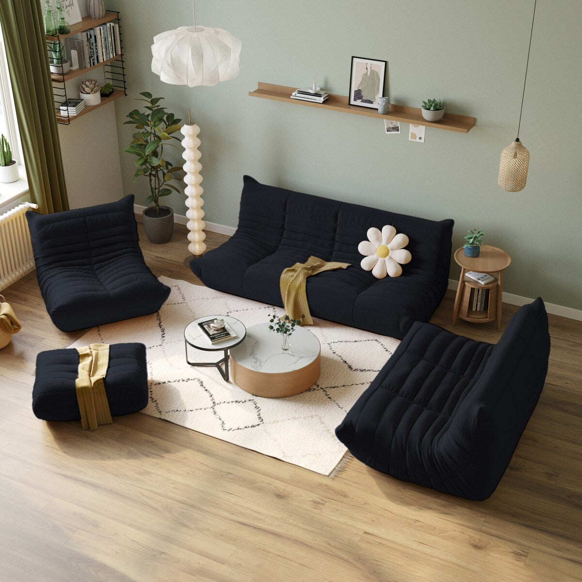 Ensembles de canapé pouf en velours Teddy