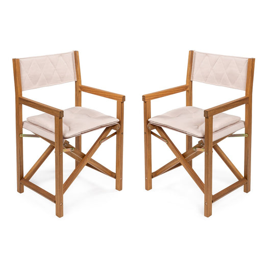 Chaise de réalisateur pliable en bois d'acacia pour extérieur, dossier en losanges matelassés, style milieu de siècle, avec coussin, modèle Theo Classic, par JONATHAN Y (lot de 2)
