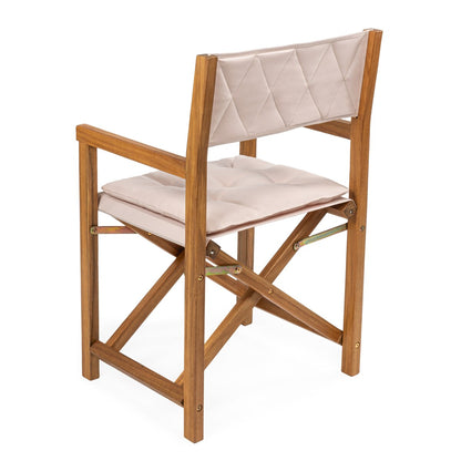 Chaise de réalisateur pliable en bois d'acacia pour extérieur, dossier en losanges matelassés, style milieu de siècle, avec coussin, modèle Theo Classic, par JONATHAN Y (lot de 2)