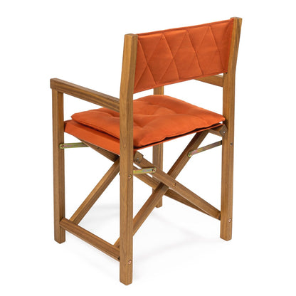 Chaise de réalisateur pliable en bois d'acacia pour extérieur, dossier en losanges matelassés, style milieu de siècle, avec coussin, modèle Theo Classic, par JONATHAN Y (lot de 2)