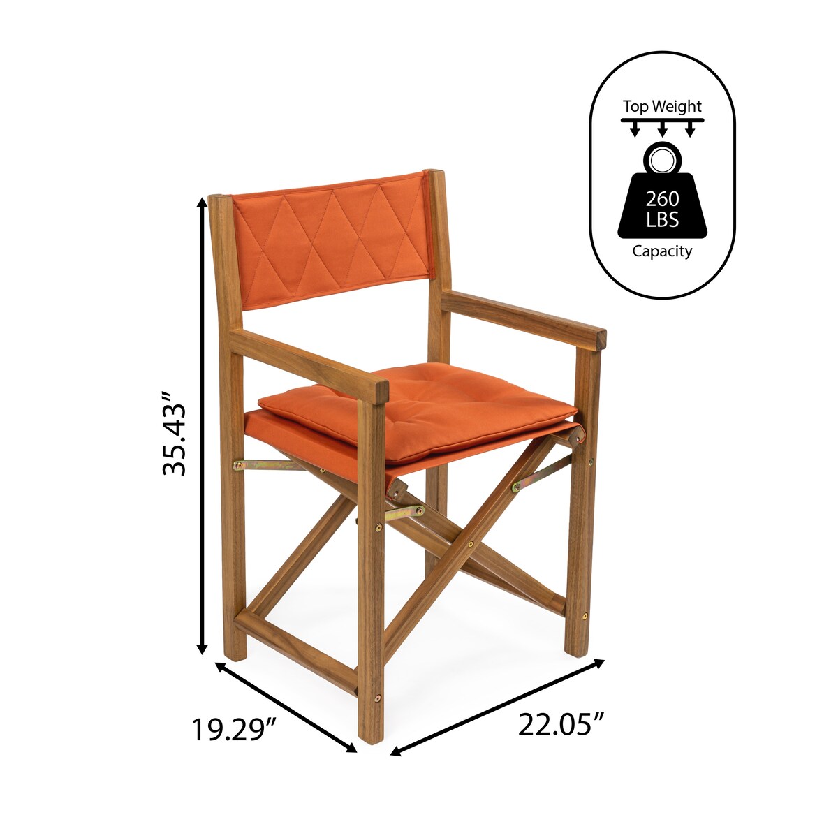 Chaise de réalisateur pliable en bois d'acacia pour extérieur, dossier en losanges matelassés, style milieu de siècle, avec coussin, modèle Theo Classic, par JONATHAN Y (lot de 2)
