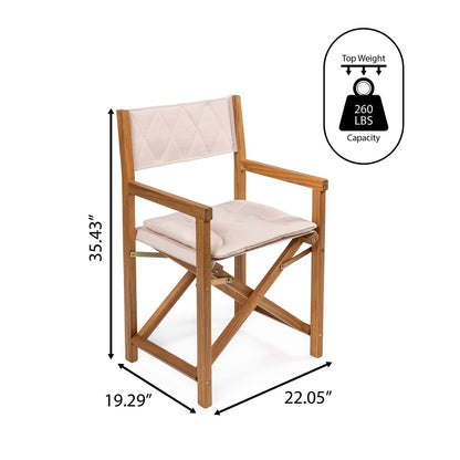 Chaise de réalisateur pliable en bois d'acacia pour extérieur, dossier en losanges matelassés, style milieu de siècle, avec coussin, modèle Theo Classic, par JONATHAN Y (lot de 2)