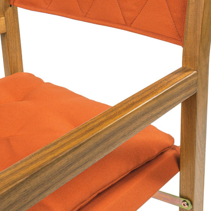 Chaise de réalisateur pliable en bois d'acacia pour extérieur, dossier en losanges matelassés, style milieu de siècle, avec coussin, modèle Theo Classic, par JONATHAN Y (lot de 2)