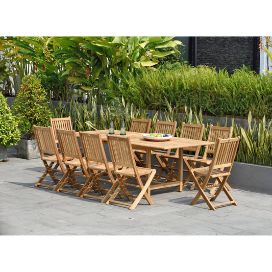 Ensemble de repas de patio d'extérieur Amazonia en teck certifié FSC, 11 pièces - 10 places - 11 pièces