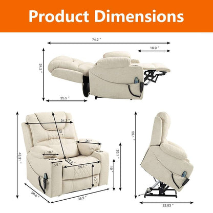 Chaise inclinable à levage électrique améliorée, modèle phare, à double moteur, avec contrôle indépendant, surdimensionnée, inclinable à 180° et à dossier plat.