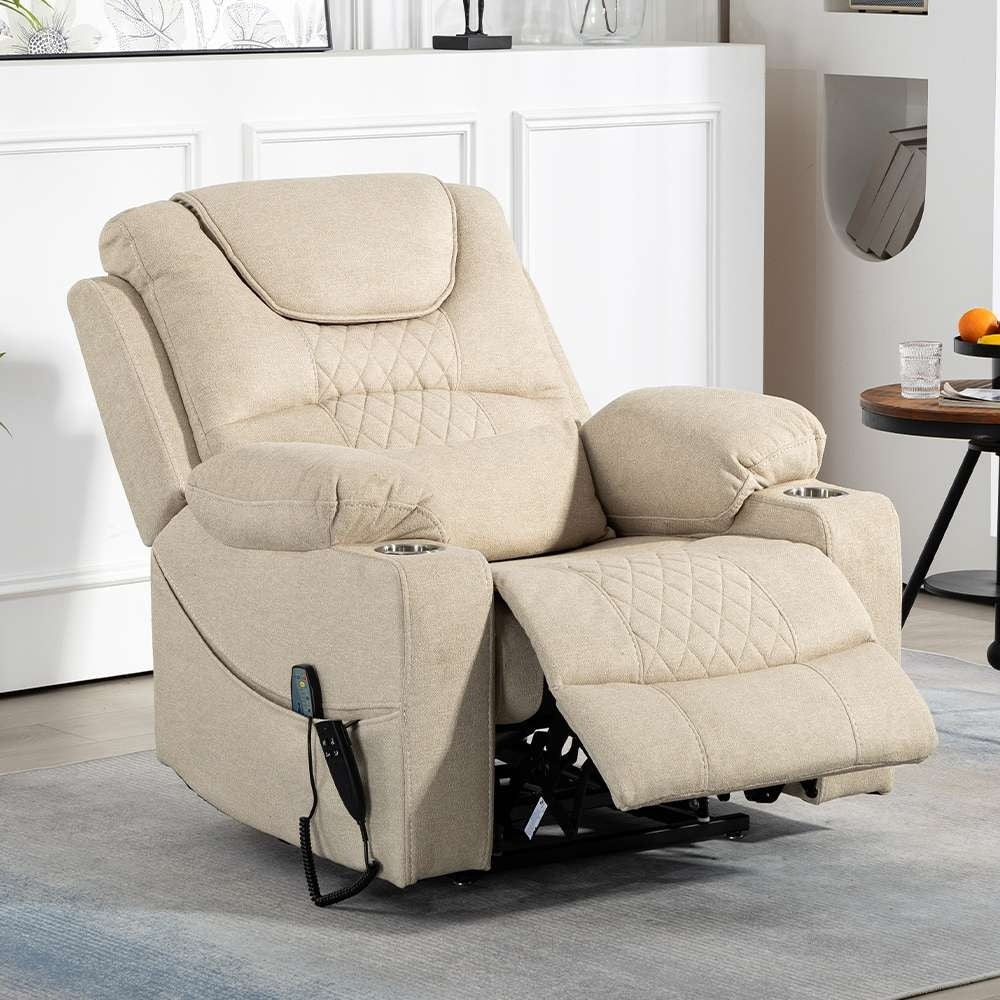 Chaise inclinable à levage électrique améliorée, modèle phare, à double moteur, avec contrôle indépendant, surdimensionnée, inclinable à 180° et à dossier plat.