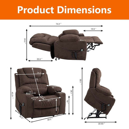 Chaise inclinable à levage électrique améliorée, modèle phare, à double moteur, avec contrôle indépendant, surdimensionnée, inclinable à 180° et à dossier plat.