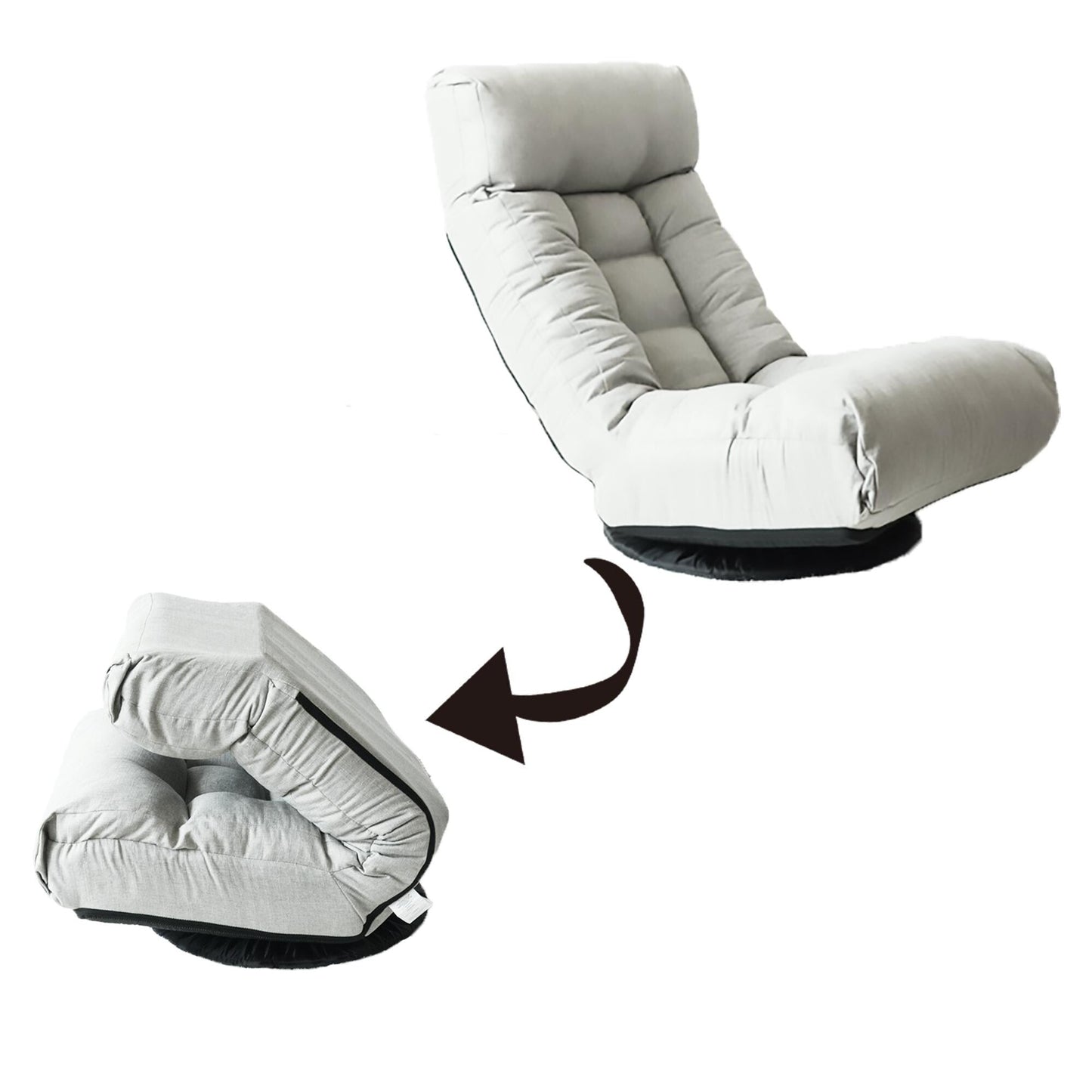 Ensemble de fauteuil inclinable sans accoudoirs, recouvert de tissu, avec repose-pieds et appuie-tête réglable.