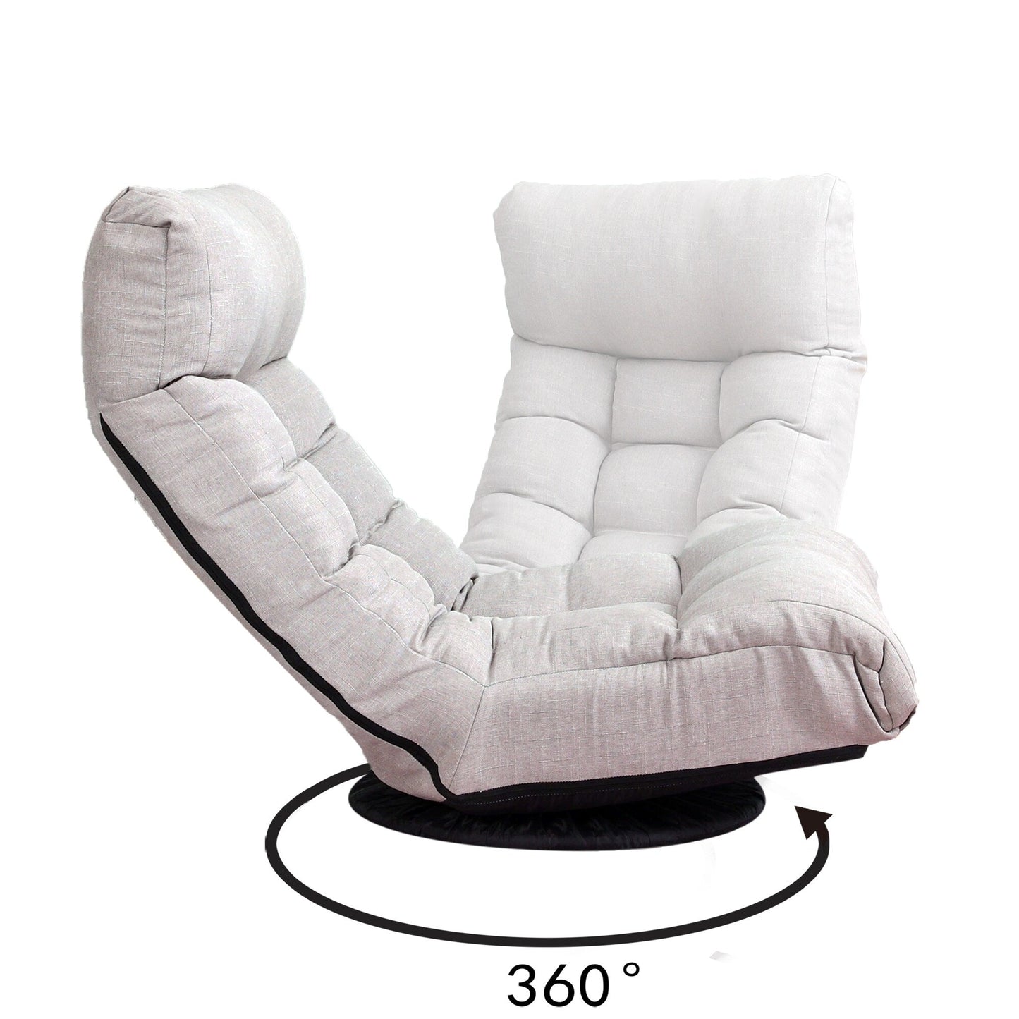 Ensemble de fauteuil inclinable sans accoudoirs, recouvert de tissu, avec repose-pieds et appuie-tête réglable.