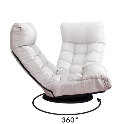 Ensemble de fauteuil inclinable sans accoudoirs, recouvert de tissu, avec repose-pieds et appuie-tête réglable.