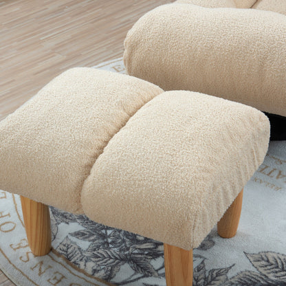 Ensemble de fauteuil inclinable sans accoudoirs, recouvert de tissu, avec repose-pieds et appuie-tête réglable.