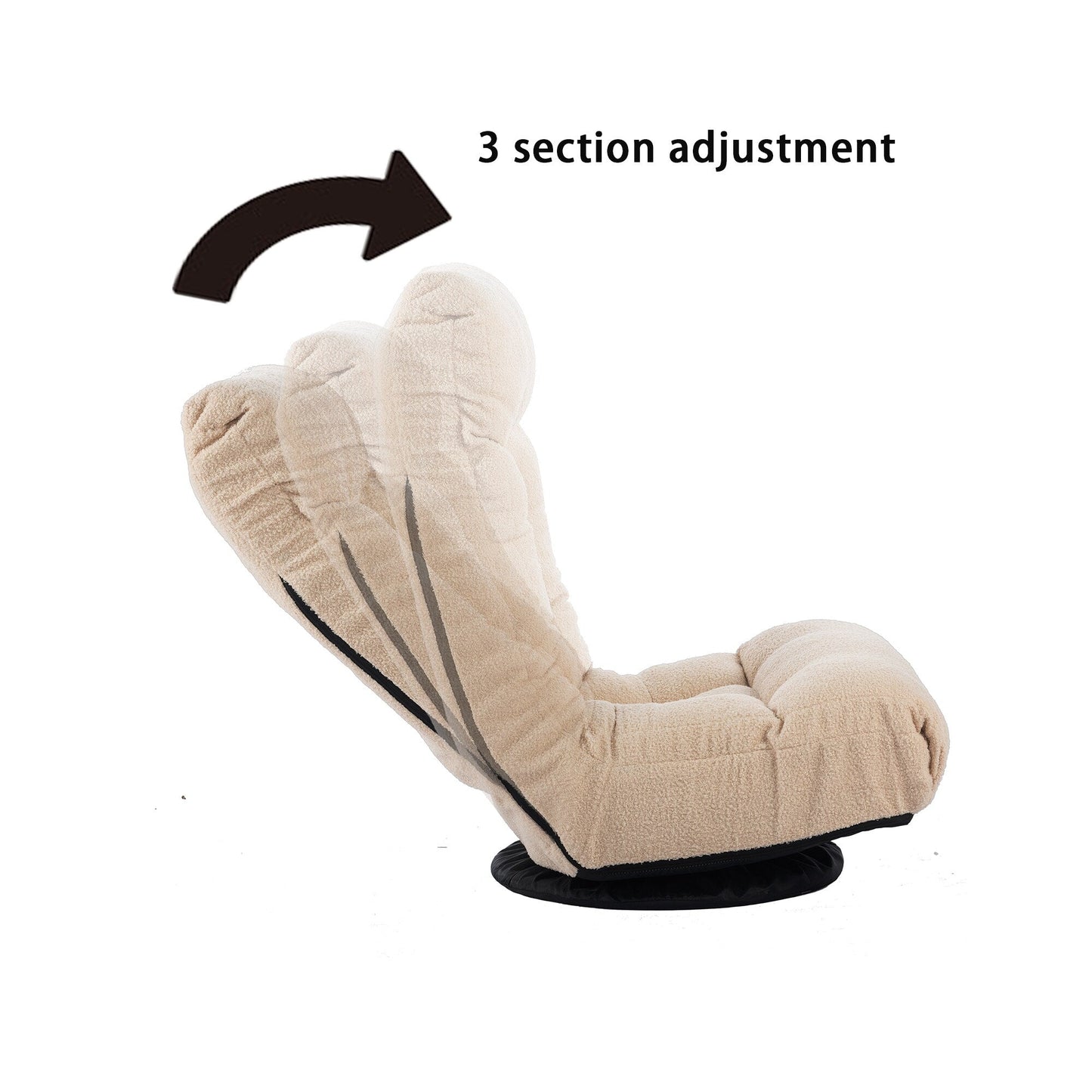 Ensemble de fauteuil inclinable sans accoudoirs, recouvert de tissu, avec repose-pieds et appuie-tête réglable.