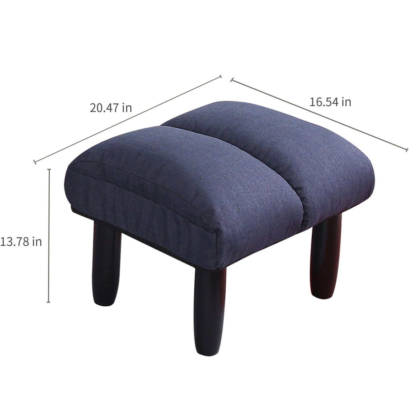 Ensemble de fauteuil inclinable sans accoudoirs, recouvert de tissu, avec repose-pieds et appuie-tête réglable.