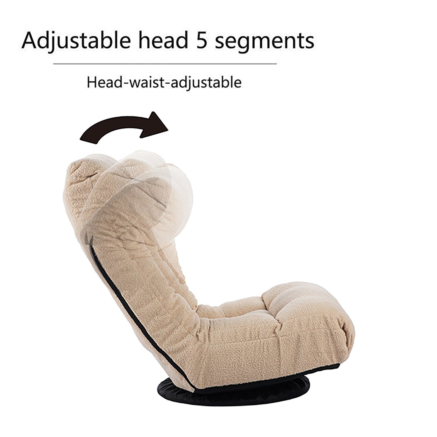 Ensemble de fauteuil inclinable sans accoudoirs, recouvert de tissu, avec repose-pieds et appuie-tête réglable.