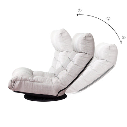Ensemble de fauteuil inclinable sans accoudoirs, recouvert de tissu, avec repose-pieds et appuie-tête réglable.