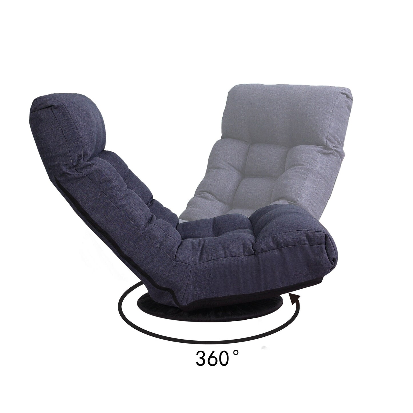 Ensemble de fauteuil inclinable sans accoudoirs, recouvert de tissu, avec repose-pieds et appuie-tête réglable.