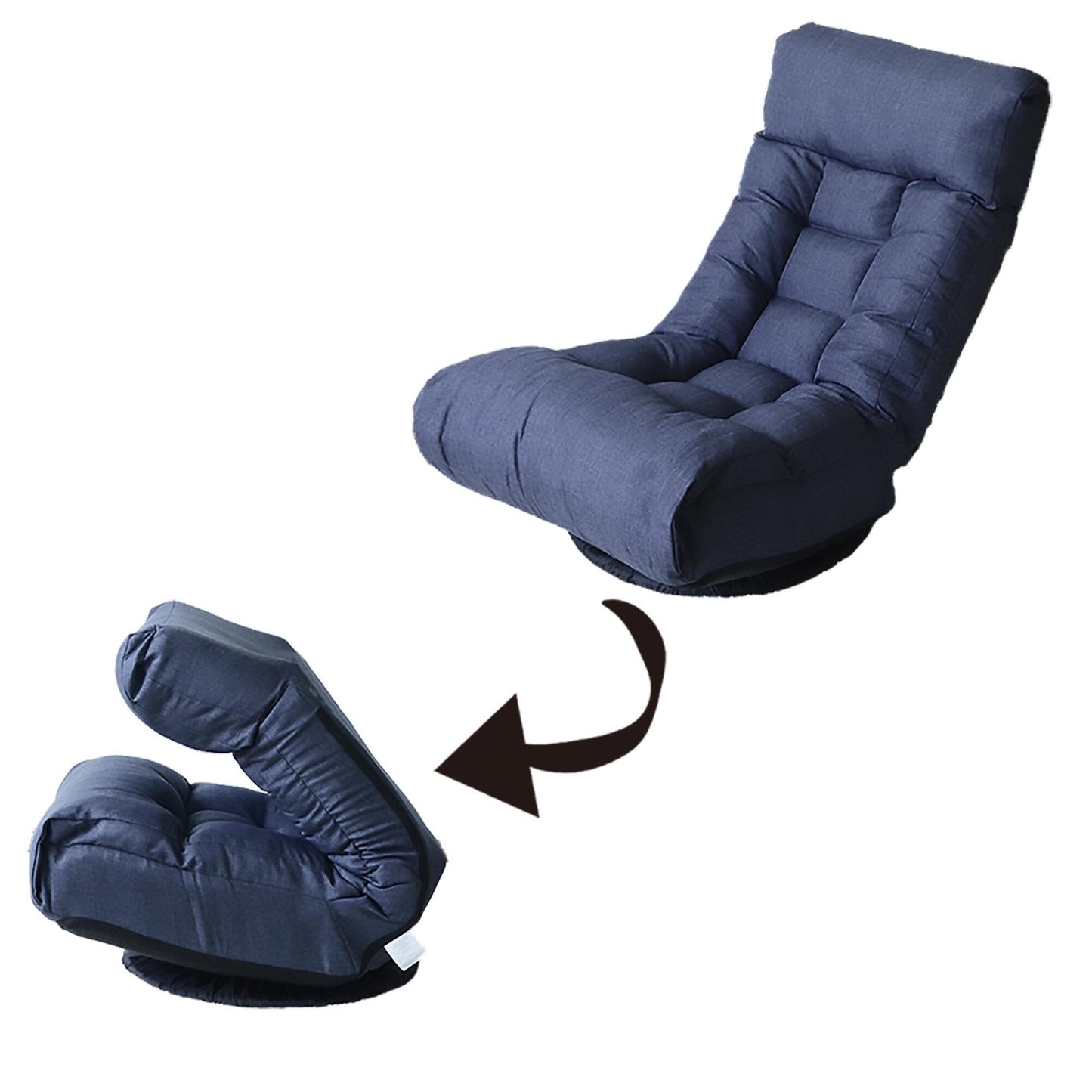 Ensemble de fauteuil inclinable sans accoudoirs, recouvert de tissu, avec repose-pieds et appuie-tête réglable.