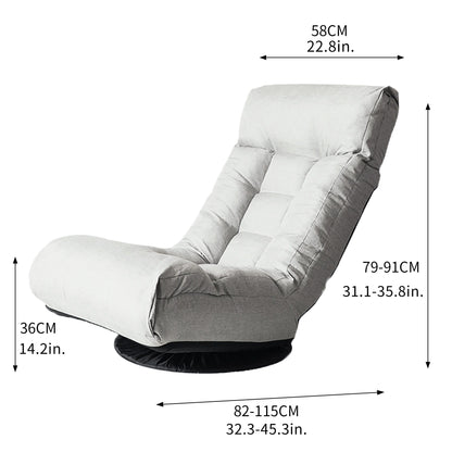 Ensemble de fauteuil inclinable sans accoudoirs, recouvert de tissu, avec repose-pieds et appuie-tête réglable.