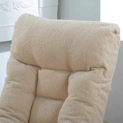 Ensemble de fauteuil inclinable sans accoudoirs, recouvert de tissu, avec repose-pieds et appuie-tête réglable.