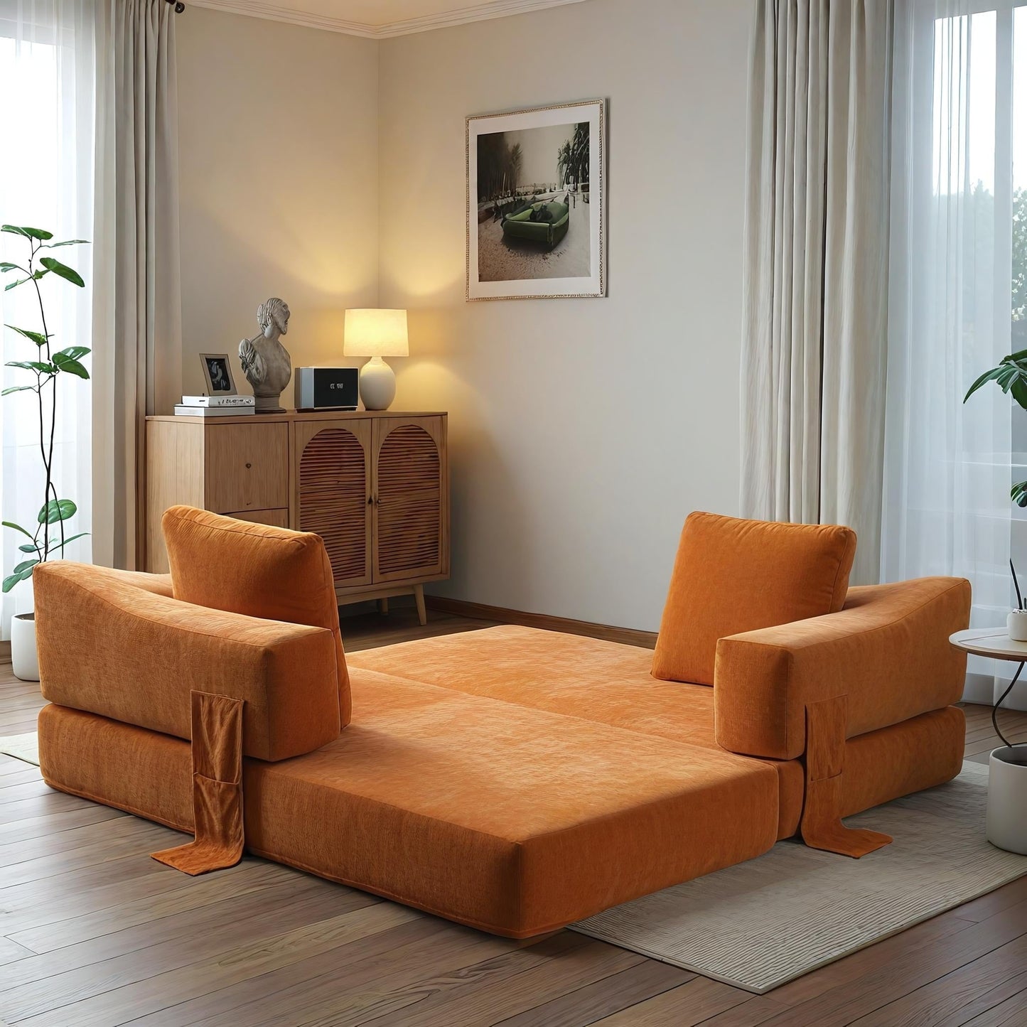 Canapé-lit convertible rembourré de 70,87 pouces, chaise convertible, canapé de sol confortable pour salon, chambre à coucher, tissu chenille