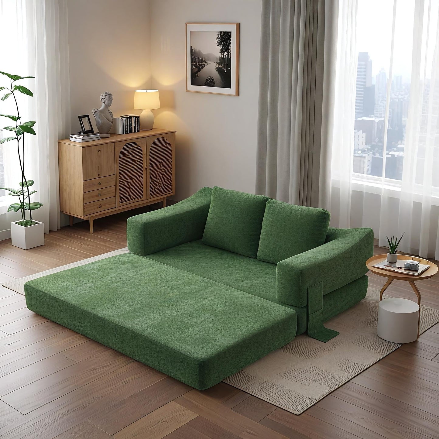 Canapé-lit convertible rembourré de 70,87 pouces, chaise convertible, canapé de sol confortable pour salon, chambre à coucher, tissu chenille
