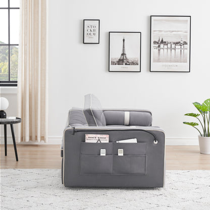 Canapé-lit convertible en velours de 139 cm (55 pouces) à 2 places avec lit escamotable, dossier inclinable, poches latérales et porte-téléphone.