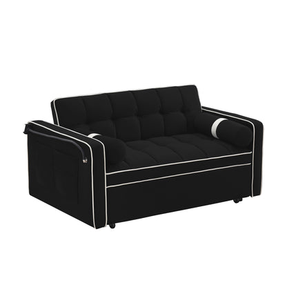 Canapé-lit convertible en velours de 139 cm (55 pouces) à 2 places avec lit escamotable, dossier inclinable, poches latérales et porte-téléphone.