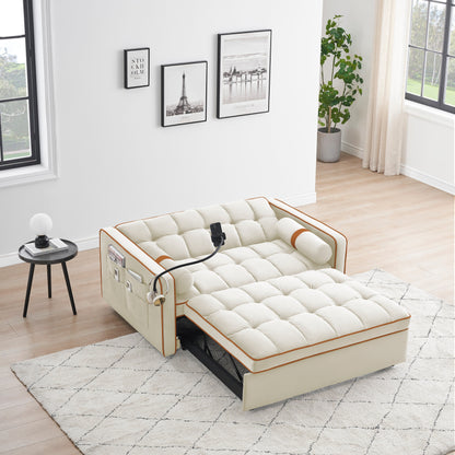 Canapé-lit convertible en velours de 139 cm (55 pouces) à 2 places avec lit escamotable, dossier inclinable, poches latérales et porte-téléphone.