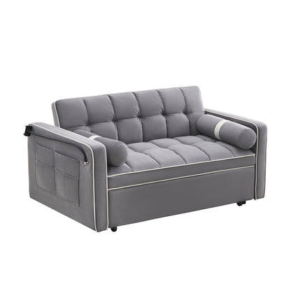 Canapé-lit convertible en velours de 139 cm (55 pouces) à 2 places avec lit escamotable, dossier inclinable, poches latérales et porte-téléphone.