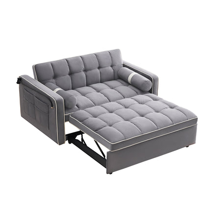 Canapé-lit convertible en velours de 139 cm (55 pouces) à 2 places avec lit escamotable, dossier inclinable, poches latérales et porte-téléphone.