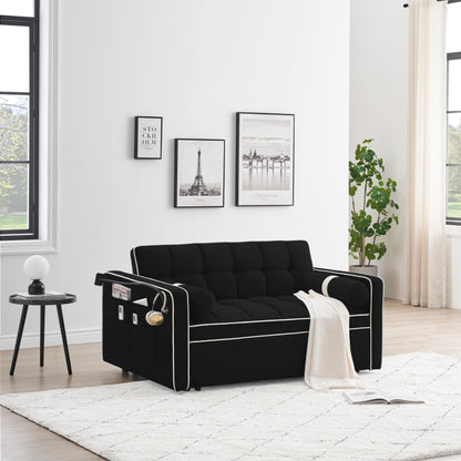 Canapé-lit convertible en velours de 139 cm (55 pouces) à 2 places avec lit escamotable, dossier inclinable, poches latérales et porte-téléphone.