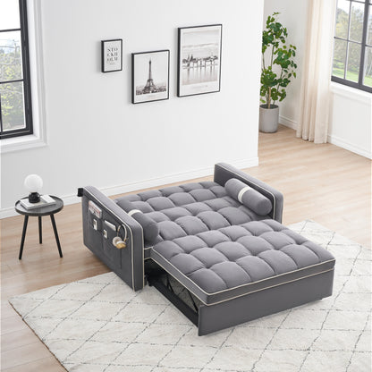 Canapé-lit convertible en velours de 139 cm (55 pouces) à 2 places avec lit escamotable, dossier inclinable, poches latérales et porte-téléphone.
