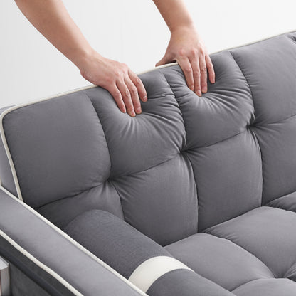 Canapé-lit convertible en velours de 139 cm (55 pouces) à 2 places avec lit escamotable, dossier inclinable, poches latérales et porte-téléphone.