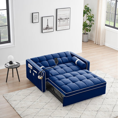 Canapé-lit convertible en velours de 139 cm (55 pouces) à 2 places avec lit escamotable, dossier inclinable, poches latérales et porte-téléphone.