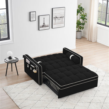 Canapé-lit convertible en velours de 139 cm (55 pouces) à 2 places avec lit escamotable, dossier inclinable, poches latérales et porte-téléphone.