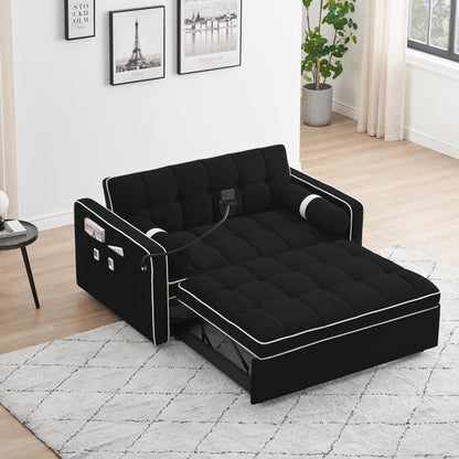 Canapé-lit convertible en velours de 139 cm (55 pouces) à 2 places avec lit escamotable, dossier inclinable, poches latérales et porte-téléphone.
