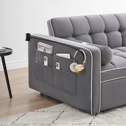 Canapé-lit convertible en velours de 139 cm (55 pouces) à 2 places avec lit escamotable, dossier inclinable, poches latérales et porte-téléphone.