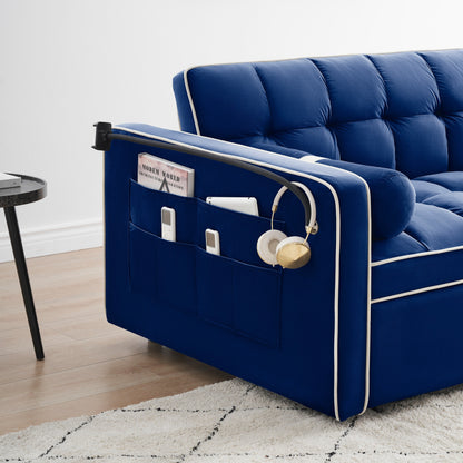 Canapé-lit convertible en velours de 139 cm (55 pouces) à 2 places avec lit escamotable, dossier inclinable, poches latérales et porte-téléphone.
